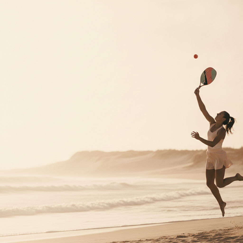 Beach tennis at golden hour on Miami sand